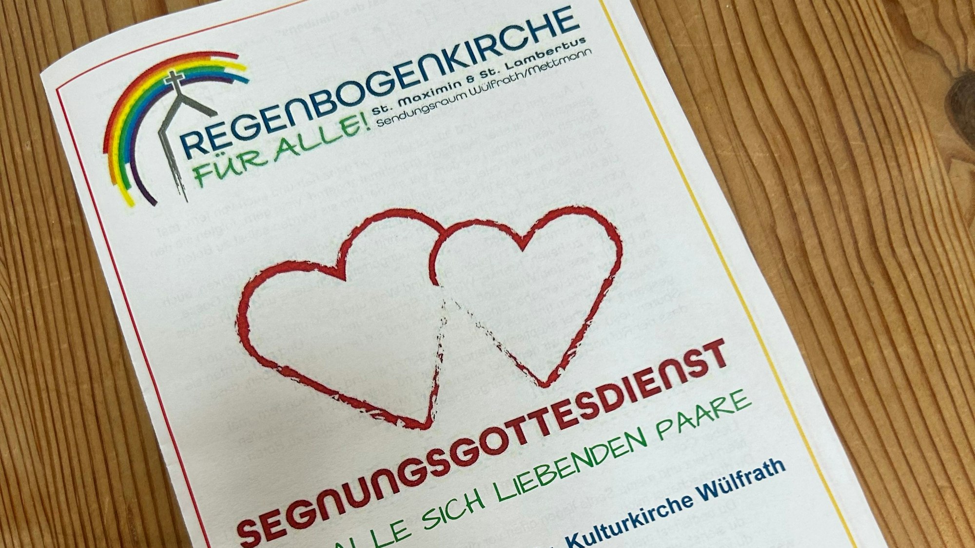 Liederblatt des katholischen Segnungsgottesdienstes in der evangelischen Kulturkirche Wülfrath