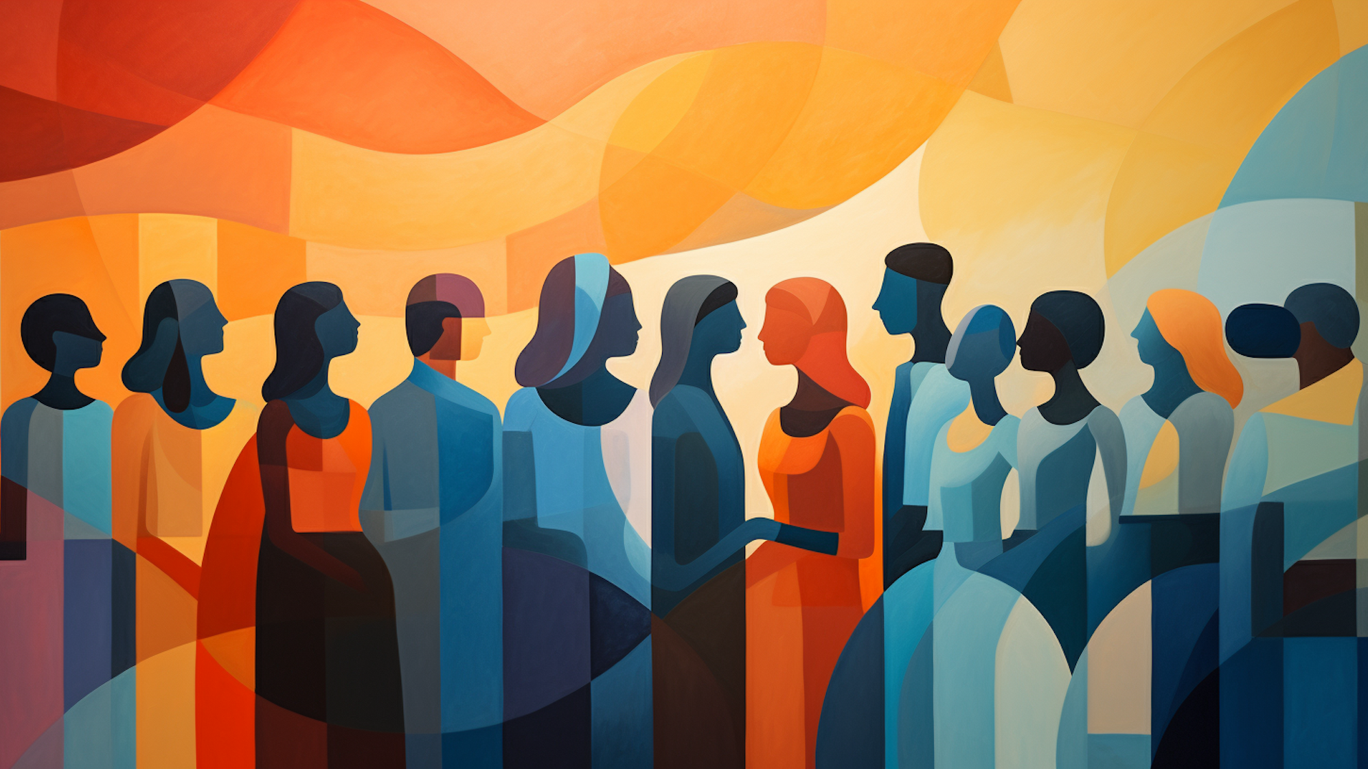 Illustration: Menschen aus unterschiedlichen Kulturen unterhalten sich miteinander.