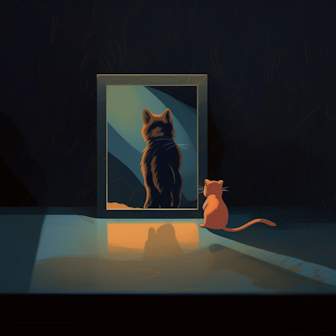 Illustration: Eine kleine Katze sitzt vor einem Spiegel. Das Spiegelbild zeigt eine große, imposante Katze.