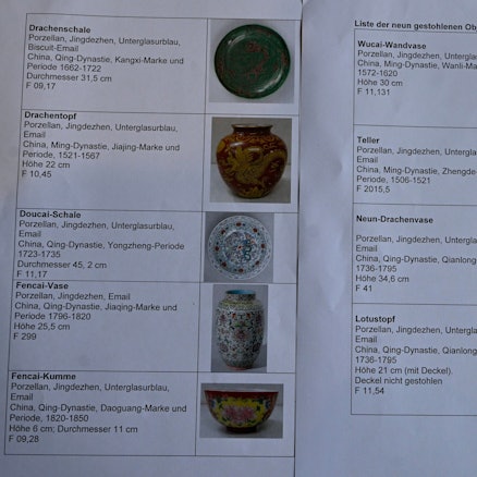 Das Museum hat eine Liste der gestohlenen Gegenstände veröffentlicht.