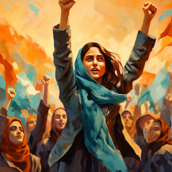 Illustration: Frauen strecken die Faust in Richtung Himmel.