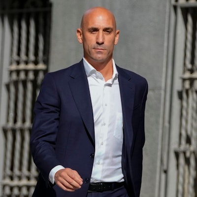The former president of Spain's soccer federation Luis Rubiales arrives at the National Court in Madrid, Spain, Friday, Sept. 15, 2023. Spanish state prosecutors formally accused Rubiales last week of alleged sexual assault and an act of coercion after Rubiales kissed Spain forward Jenni Hermoso on the lips during the awards ceremony after Spain beat England to win the title on Aug. 20 in Sydney, Australia. (AP Photo/Manu Fernandez)