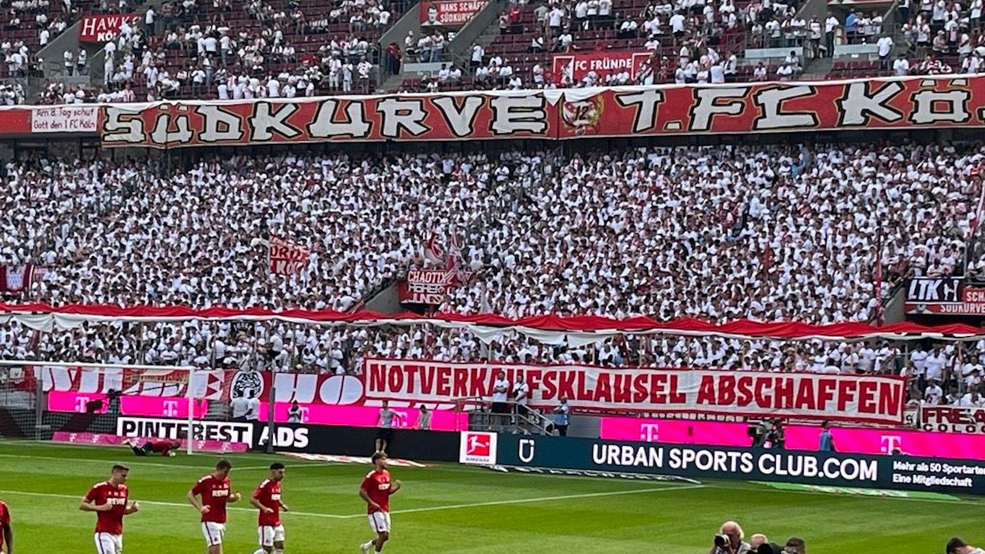 FC-Fans vor Hoffenheim-Spiel, alle in weißen Shirts