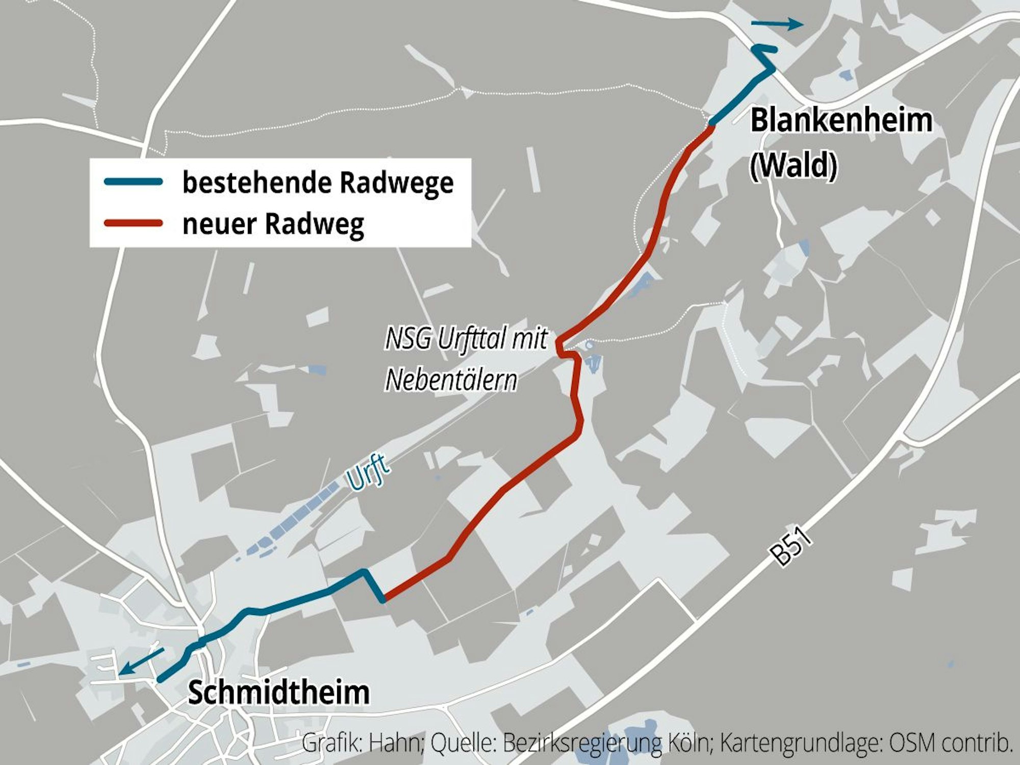 Die Grafik zeigt den Verlauf des neuen Radwegs.