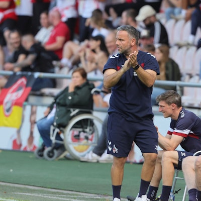 1. FC Köln Amateure (U21) vs. 1. FC Bocholt, Regionalliga West, Saison 2023/24, Trainer Evangelos Sbonias (1. FC Köln), 12.08.2023, Bild: Herbert Bucco