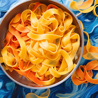 Illustration: Tagliatelle in einem Nudelsieb