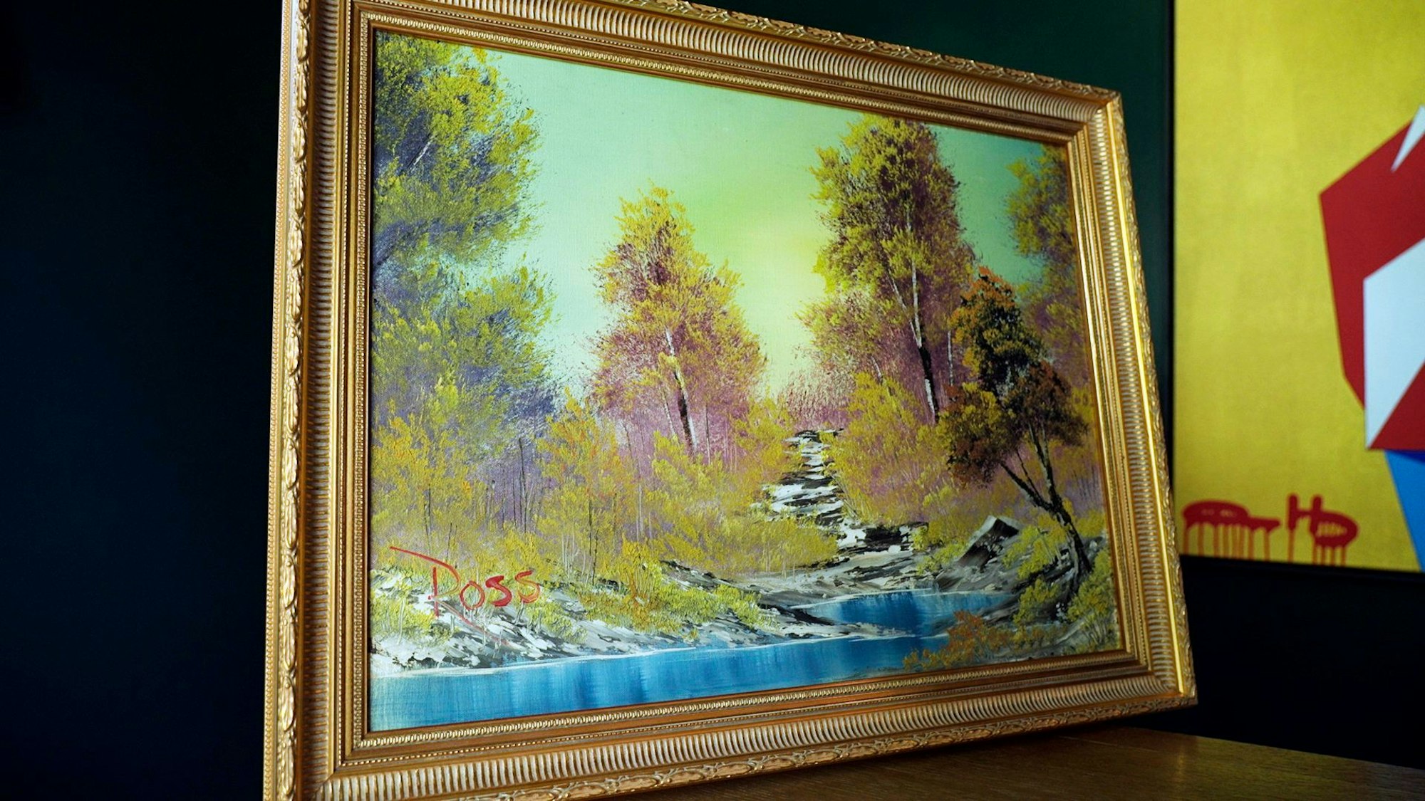 „A Walk in the Woods“, das erste Gemälde, das Bob Ross für seine Kult-Sendung „The Joy of Painting“ gemalt hat, ist im Haus des Modern Artifact-Besitzers Ryan Nelson zu sehen.