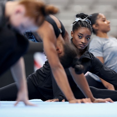 SAN JOSE, CALIFORNIA - AUGUST 27: Simone Biles warms up before day four of the 2023 U.S. Gymnastics Championships at SAP Center on August 27, 2023 in San Jose, California.   Ezra Shaw/Getty Images/AFP (Photo by EZRA SHAW / GETTY IMAGES NORTH AMERICA / Getty Images via AFP)