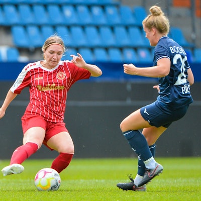 Svenja Streller SC Fortuna Köln, Amelie Fölsing VfL Bochum, 13.08.2023, Bochum, DFB-Pokal der Frauen, Runde 1, VfL Bochum - SC Fortuna Köln, DFB/DFL REGULATIONS PROHIBIT ANY USE OF PHOTOGRAPHS AS IMAGE SEQUENCES AND/OR QUASI-VIDEO. *** Svenja Streller SC Fortuna Köln , Amelie Fölsing VfL Bochum , 13 08 2023, Bochum, DFB Pokal der Frauen, Runde 1, VfL Bochum SC Fortuna Köln, DFB DFL REGULATIONS PROHIBIT ANY USE OF PHOTOGRAPHS AS IMAGE SEQUENCES AND OR QUASI VIDEO xklx
