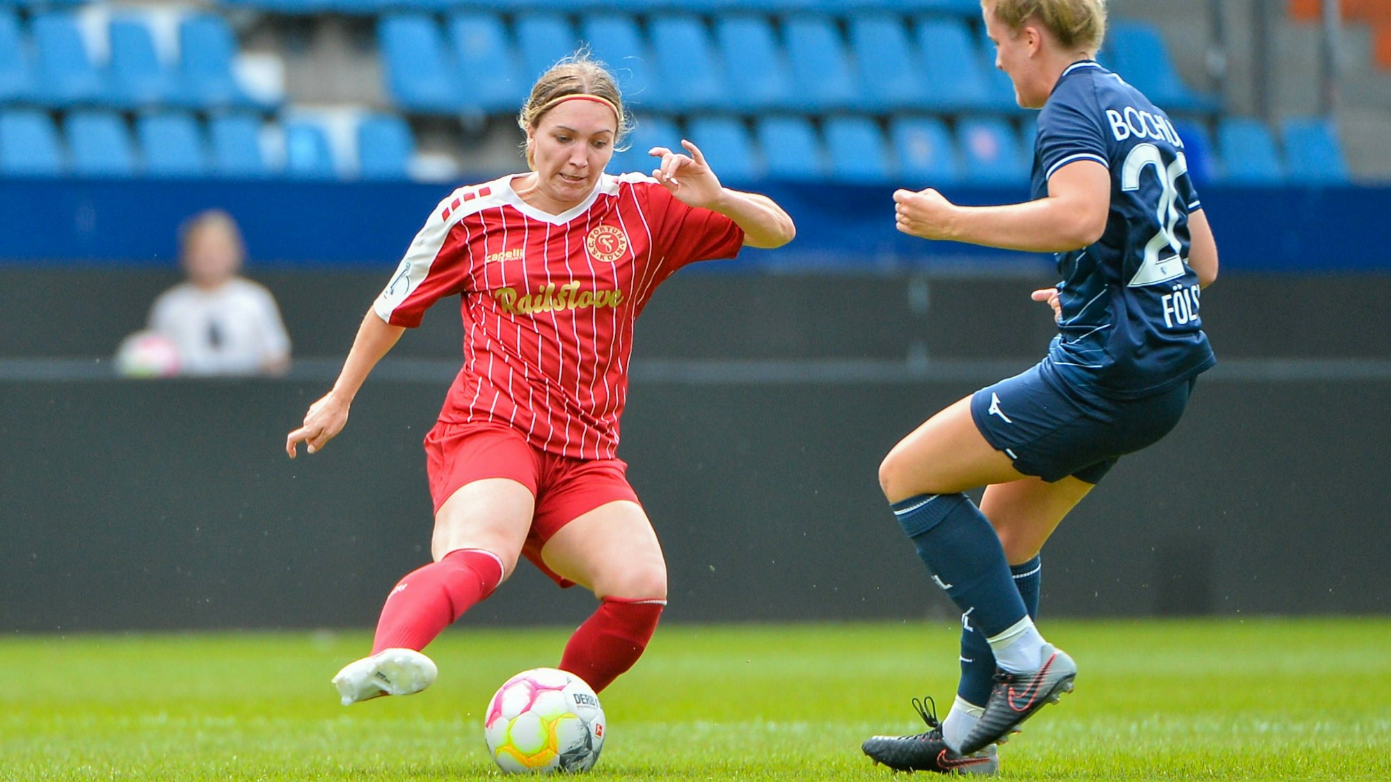Svenja Streller SC Fortuna Köln, Amelie Fölsing VfL Bochum, 13.08.2023, Bochum, DFB-Pokal der Frauen, Runde 1, VfL Bochum - SC Fortuna Köln, DFB/DFL REGULATIONS PROHIBIT ANY USE OF PHOTOGRAPHS AS IMAGE SEQUENCES AND/OR QUASI-VIDEO. *** Svenja Streller SC Fortuna Köln , Amelie Fölsing VfL Bochum , 13 08 2023, Bochum, DFB Pokal der Frauen, Runde 1, VfL Bochum SC Fortuna Köln, DFB DFL REGULATIONS PROHIBIT ANY USE OF PHOTOGRAPHS AS IMAGE SEQUENCES AND OR QUASI VIDEO xklx