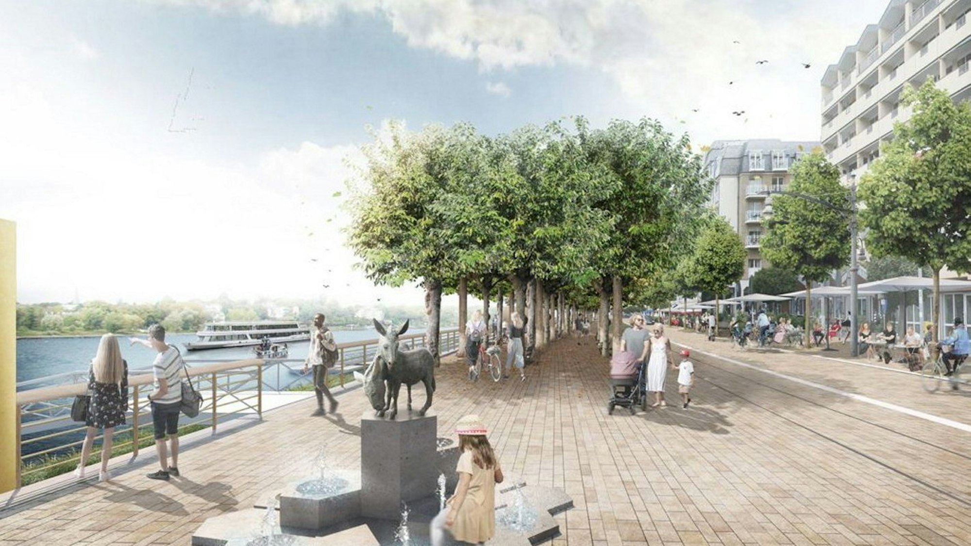 Eine Visualisierung der geplanten Rheinpromenade Königswinter.