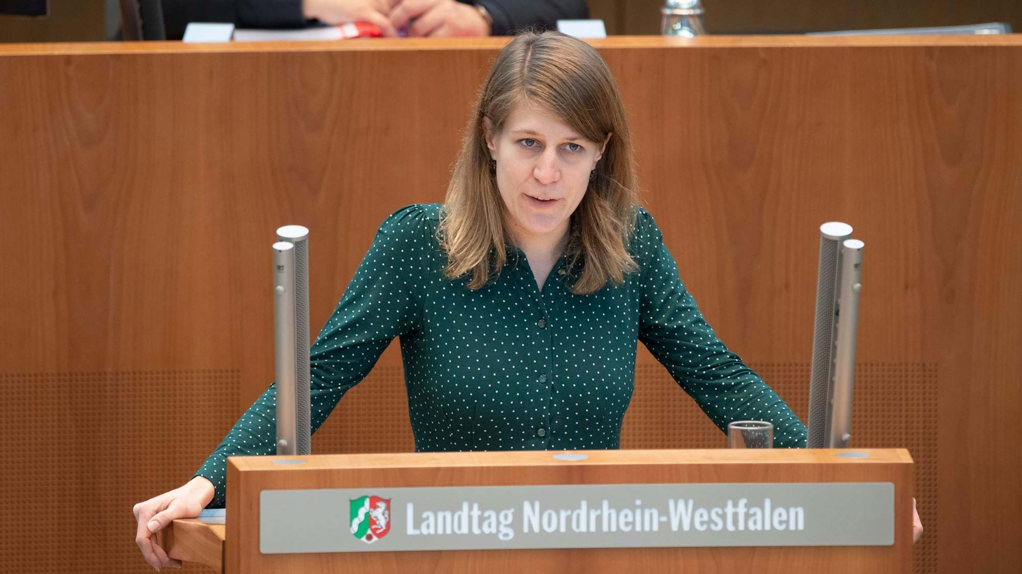 Verena Schäffer, Vorsitzende der grünen Landtagsfraktion, am Rednerpult.