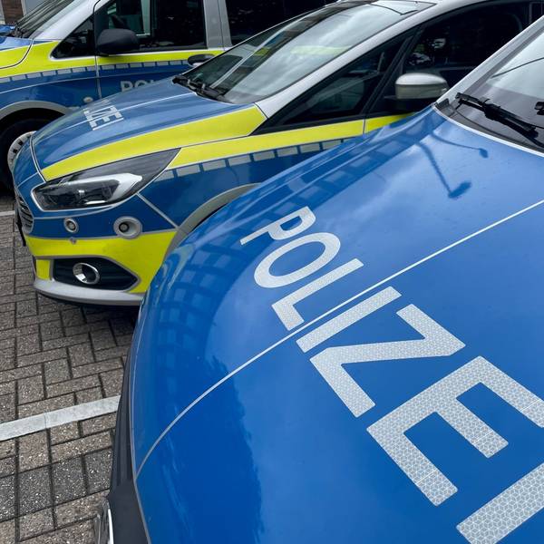 Mehrere Polizeiwagen stehen auf einem Parkplatz.