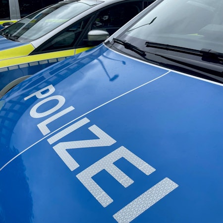 Mehrere Polizeiwagen stehen auf einem Parkplatz.