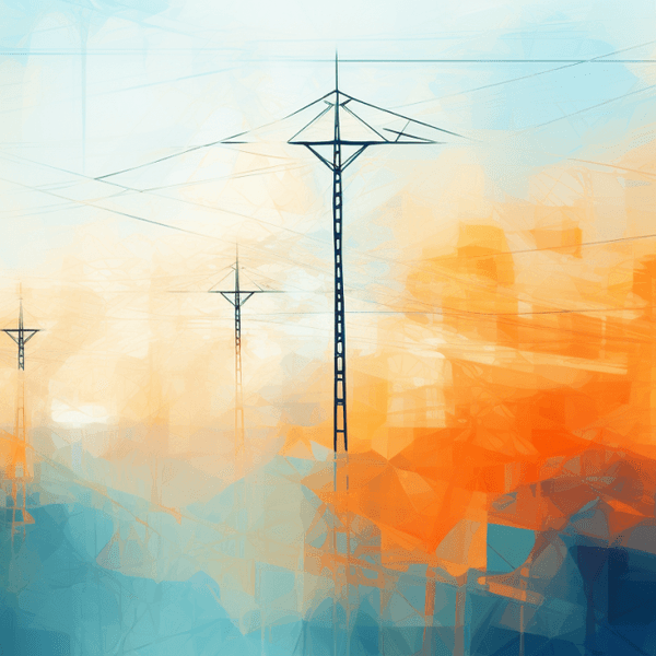 Illustration: Strommasten vor einem abstrakten Hintergrund