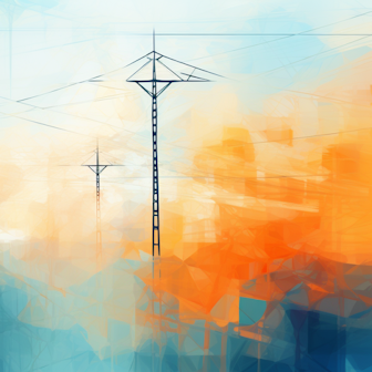 Illustration: Strommasten vor einem abstrakten Hintergrund