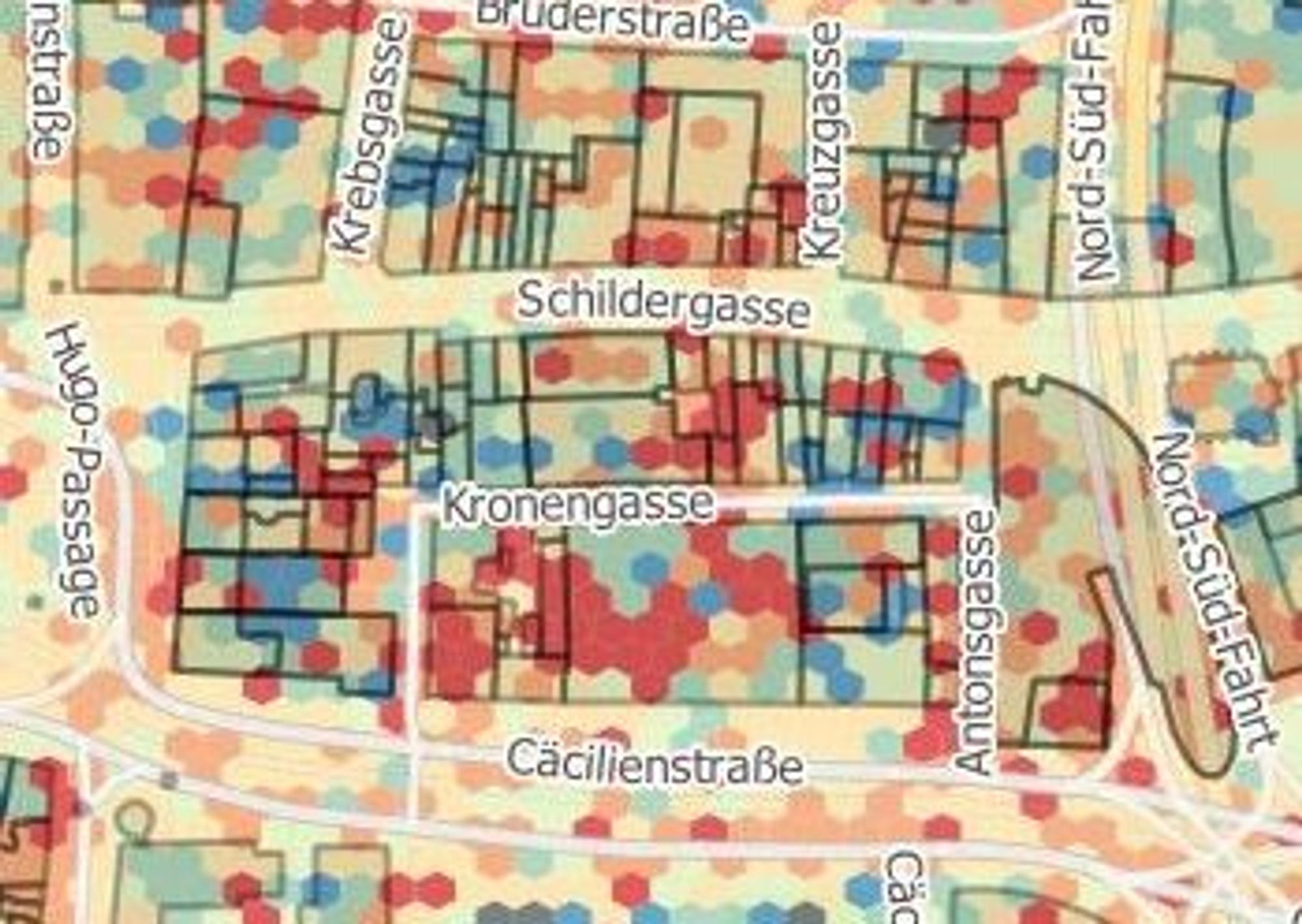 Die Grafik zeigt an, in welchen Bereichen sich von 2019 bis 2022 Kaufkraftzuwächse ergeben haben, die roten Bereich zeigen die größten Sprünge an.