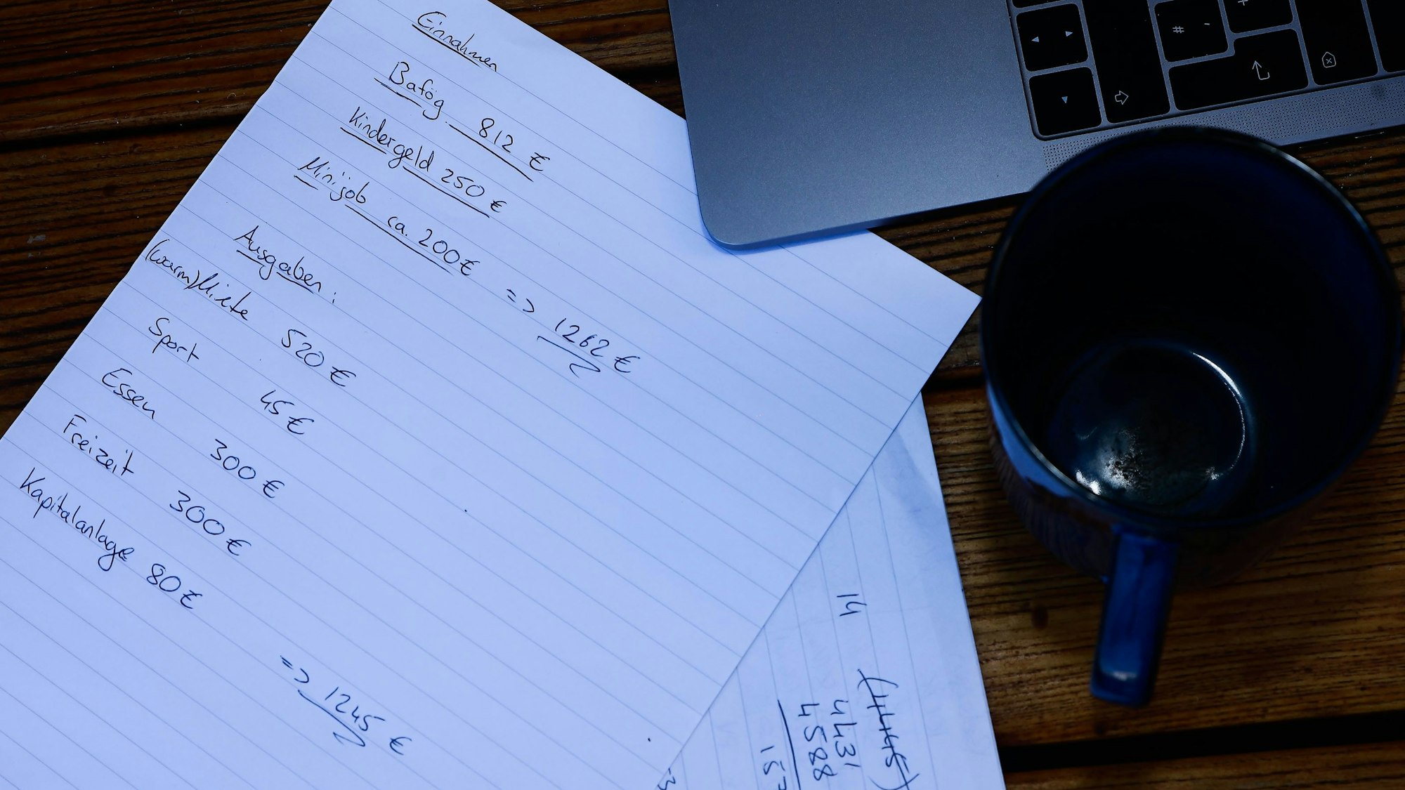 Ausgaben- und Einnahmenplan eines Kölner Studenten.