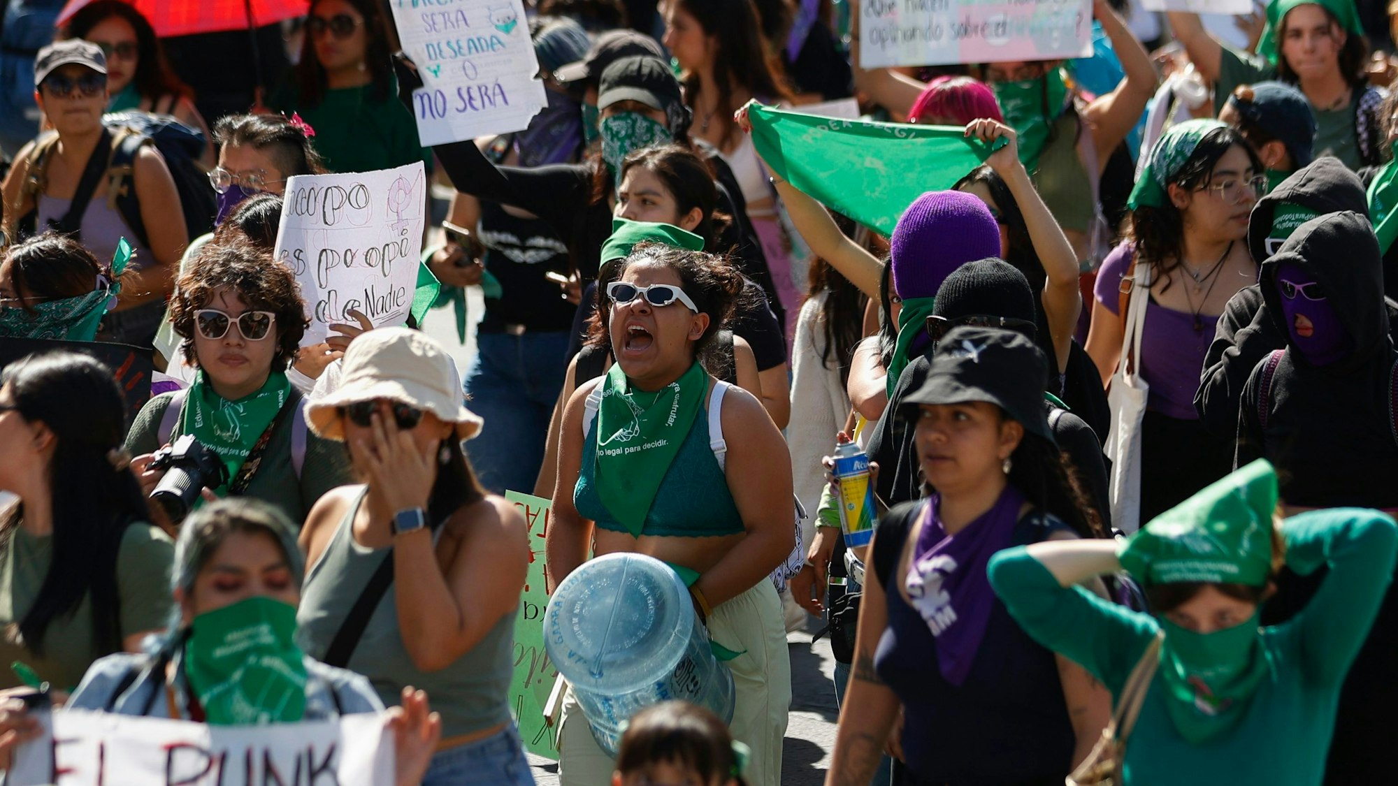 Women participate in an abortion-rights demonstration during the Day for Decriminalization of Abortion, in Mexico City, Thursday, Sept. 28, 2021.