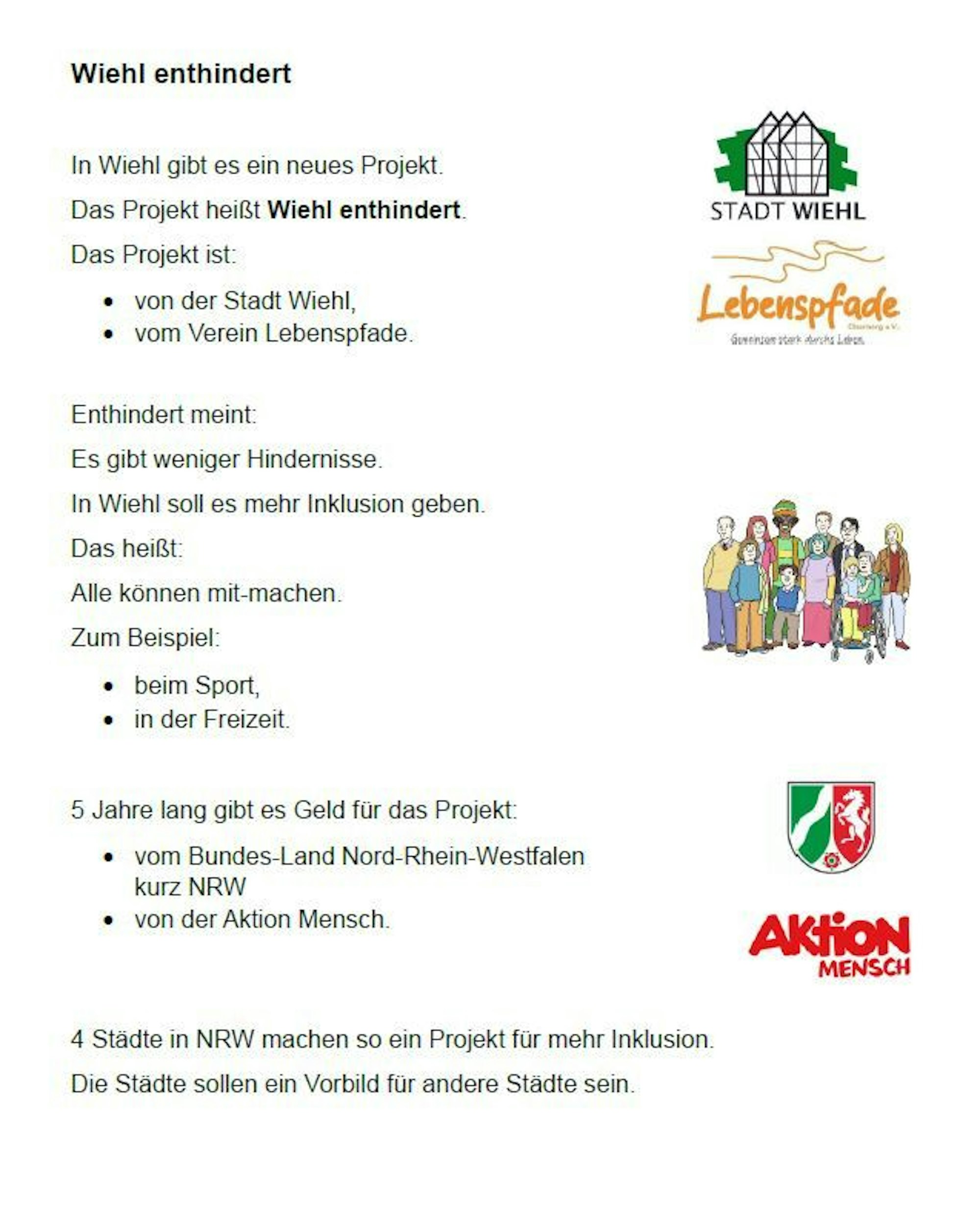 Ein Text in Leichter Sprache über das Projekt „Wiehl enthindert“.