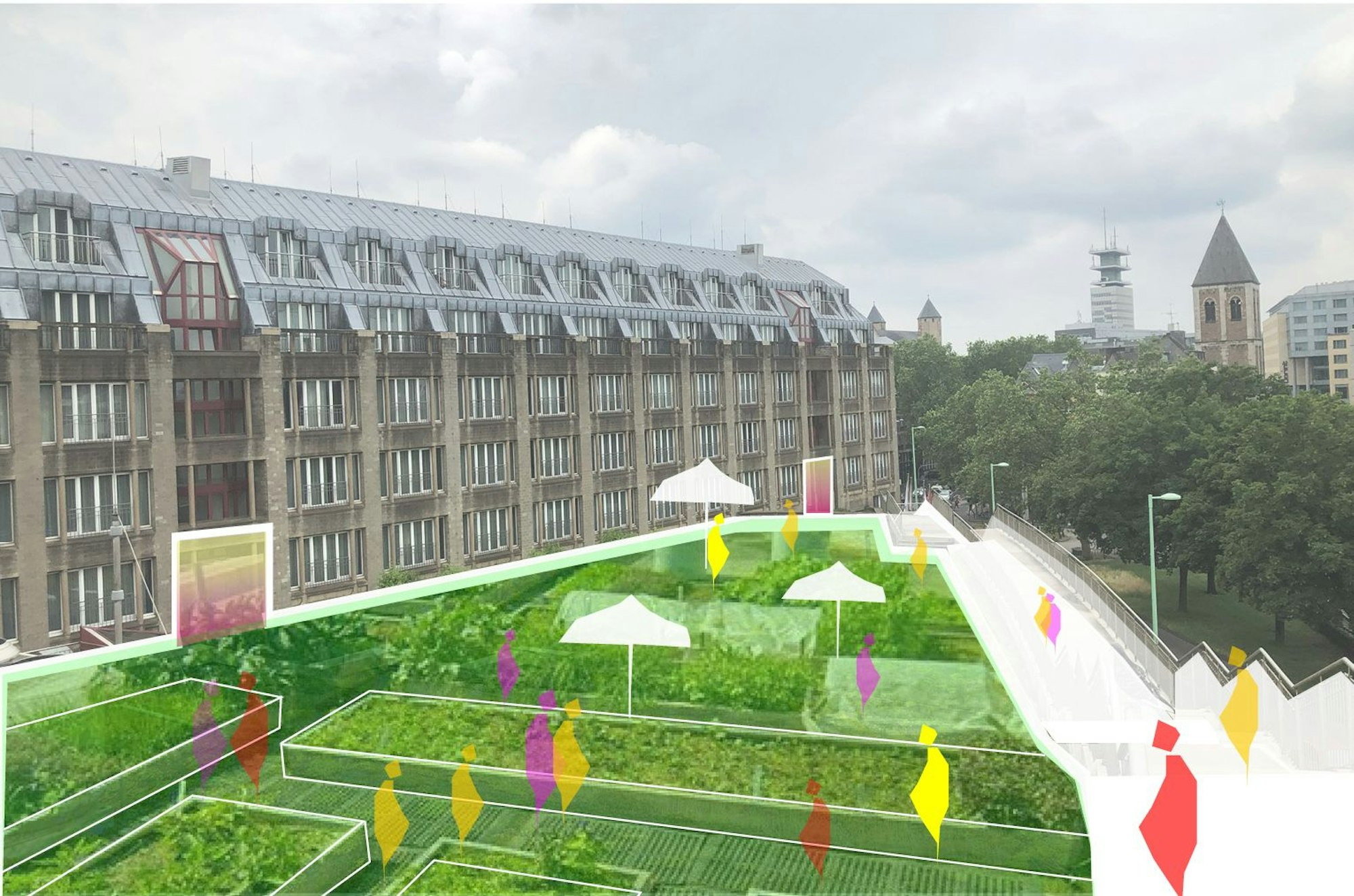 Visualisierung des Dachgartens an der Seite zur Deutzer Brücke