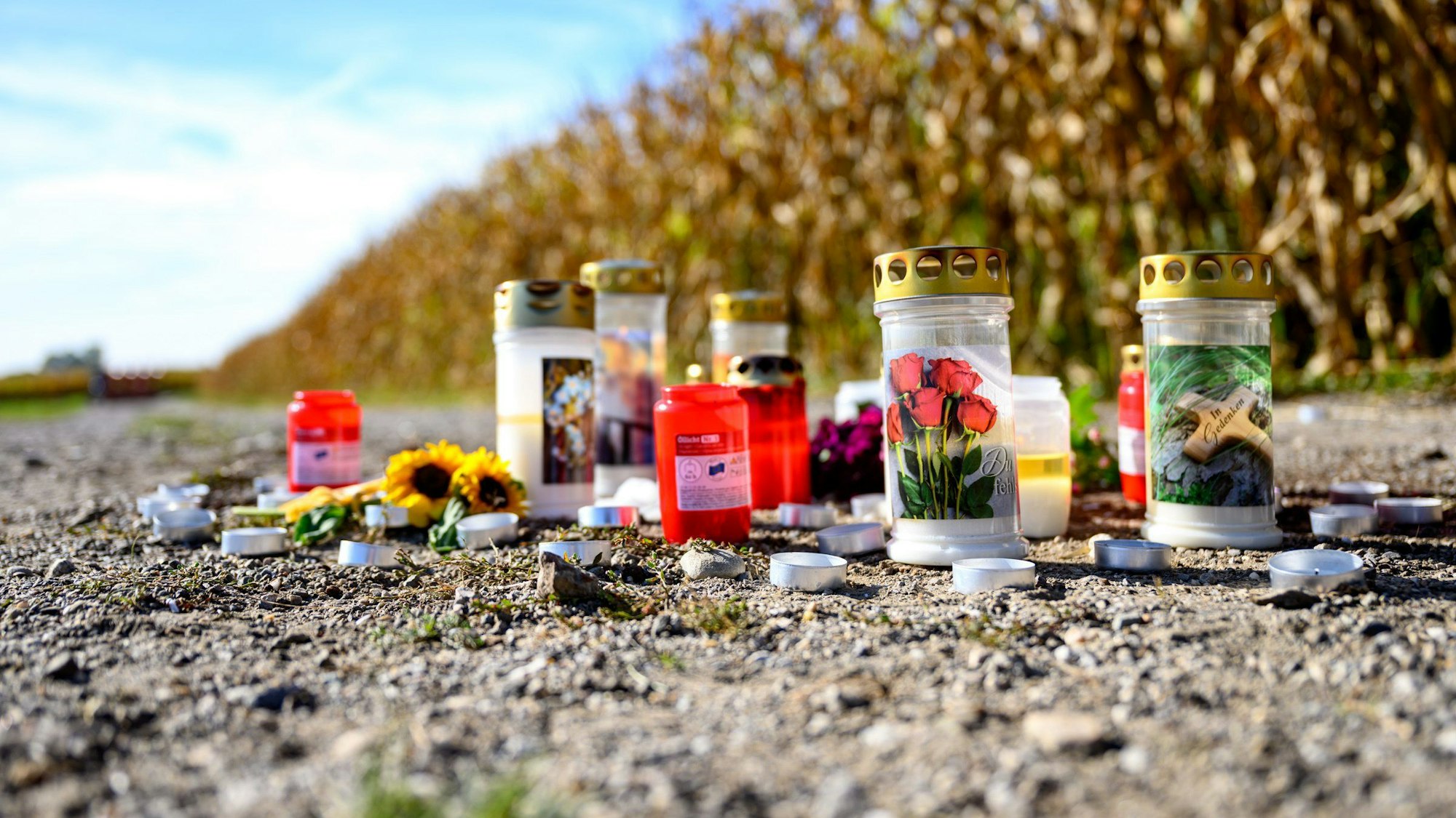Naarn: Kerzen und Blumen liegen an dem Unfallort, an dem es zu einer tödlichen Hundeattacke kam.