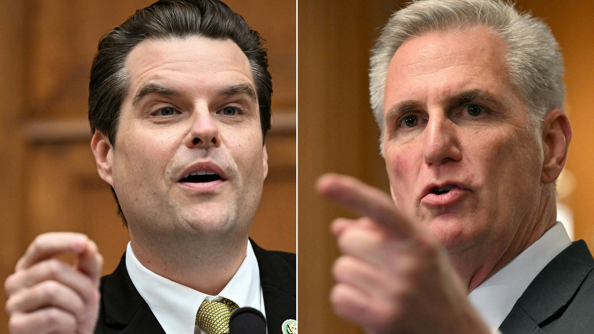 US-Republikaner Matt Gaetz (l.) soll nach der Revolte gegen Parteikollegen Kevin McCarthy die Sprecherrolle einnehmen. Zum ersten Mal in der US-Geschichte wurde ein Sprecher von der eigenen Partei abgesetzt.