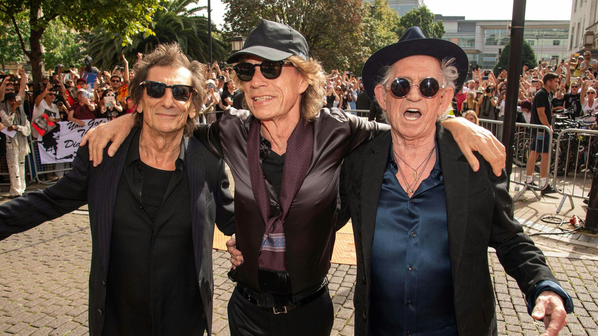 Ronnie Wood, Mick Jagger und Keith Richards von den Rolling Stones bei der Vorstellung des Albums „Hackney Diamonds“ im September 2023.