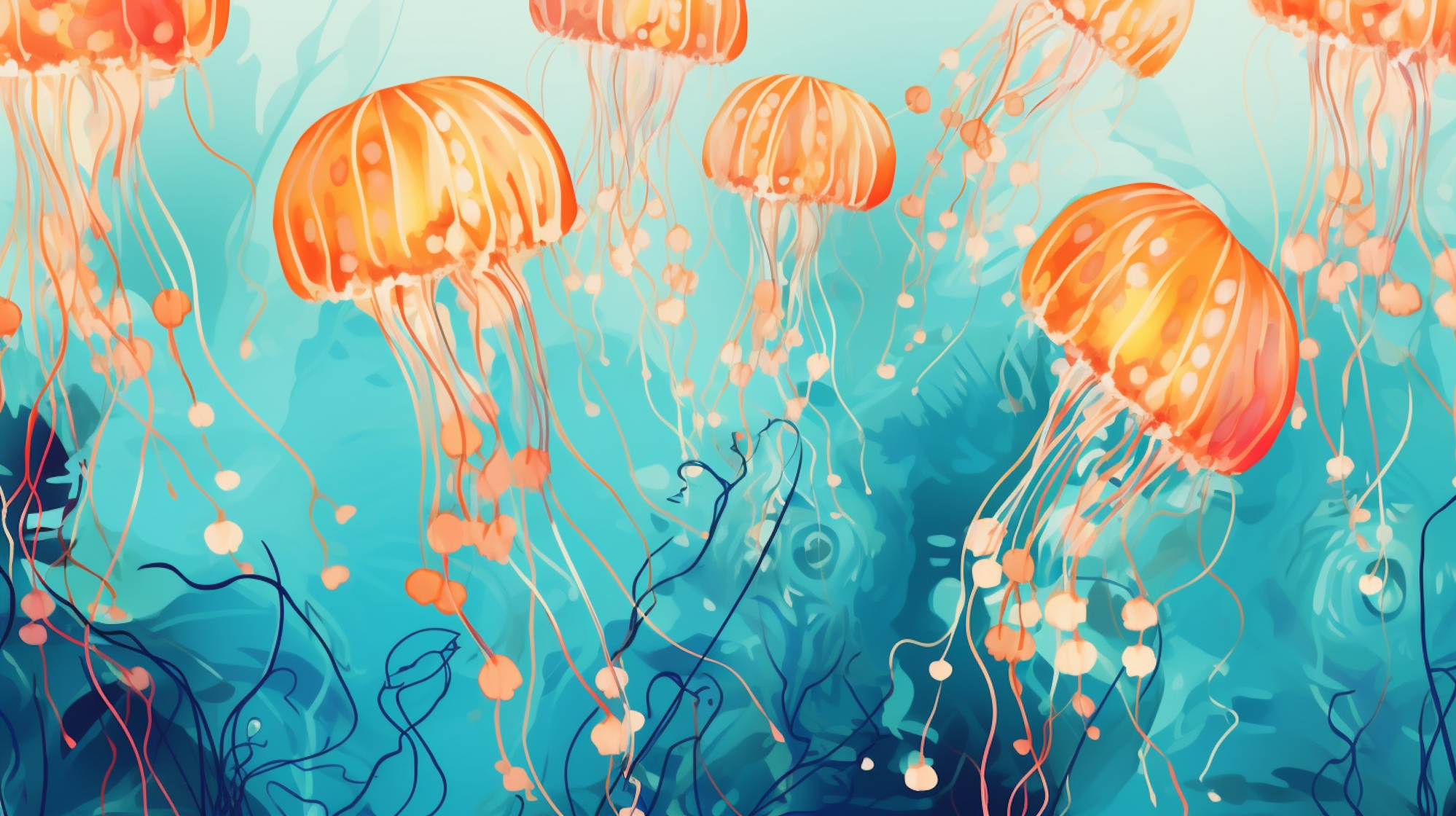 Illustration: Quallen schwimmen im Meer.