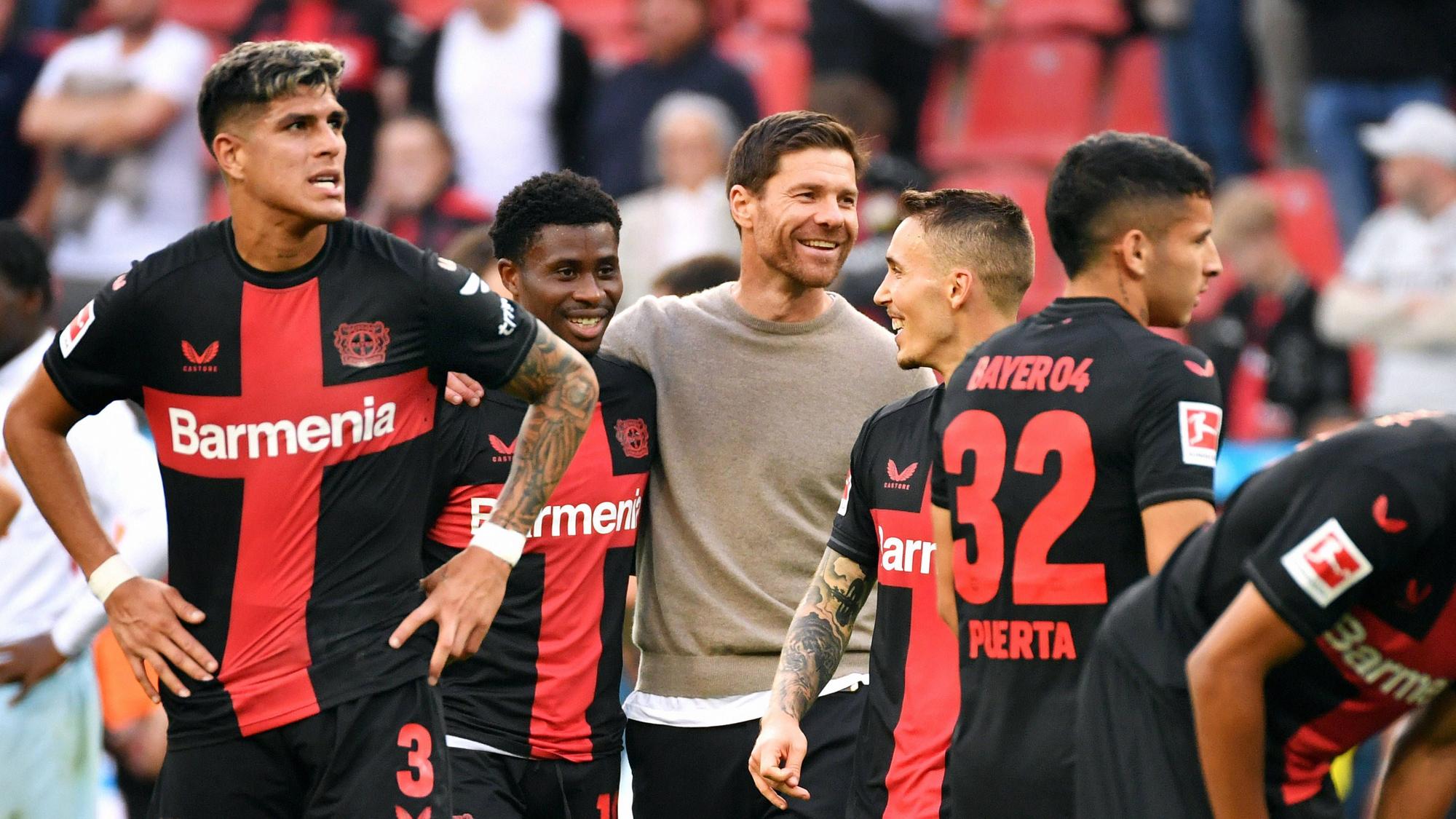 Großer Jubel bei Bayer Leverkusen nach dem Duell mit dem FC.
