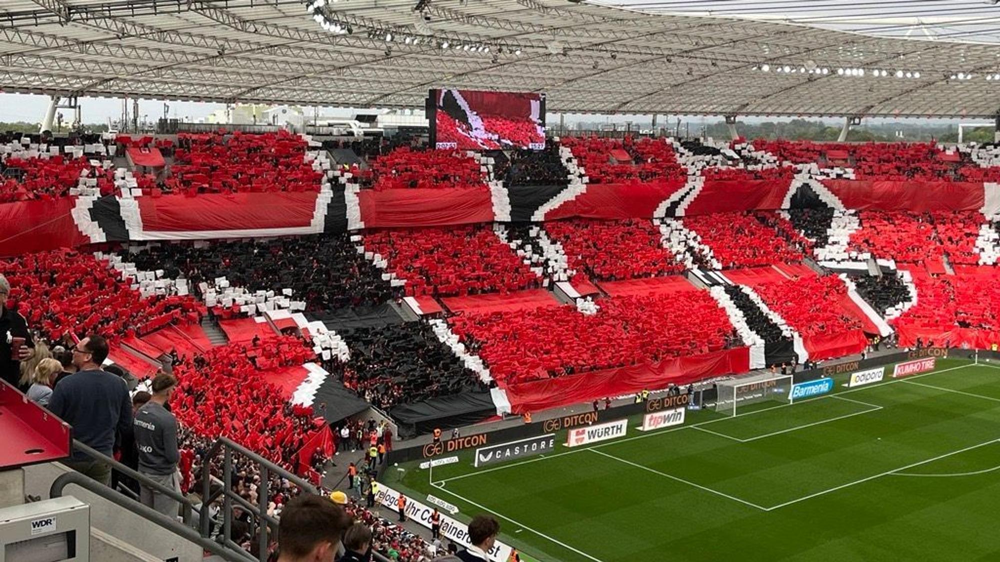 Die Choreo der Bayer-Fans vor dem Derby-Anstoß gegen Köln.