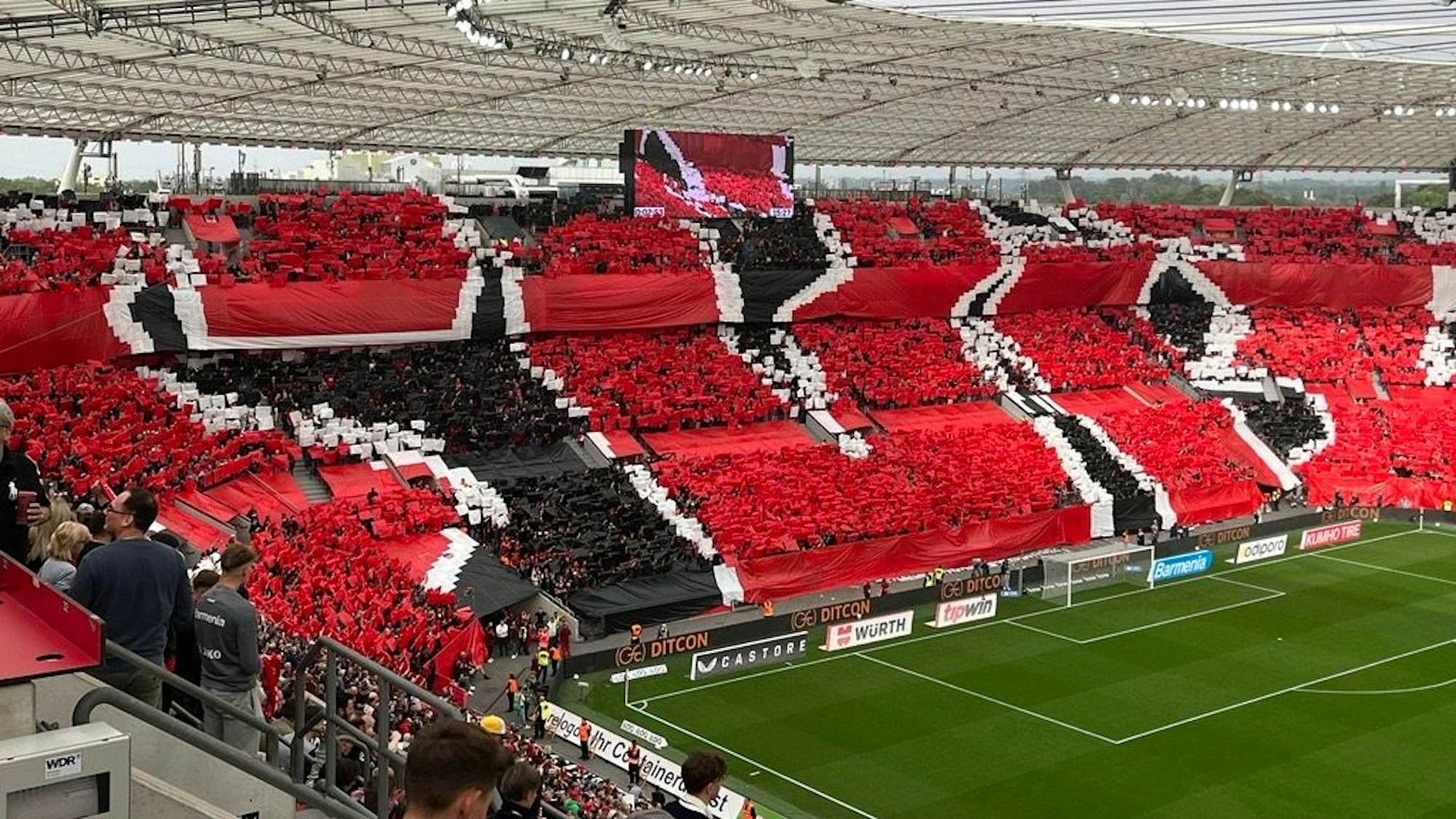Die Choreo der Bayer-Fans vor dem Derby-Anstoß gegen Köln.