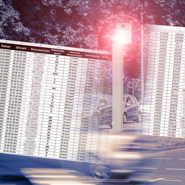 Illustration zu einem Datenleck der Stadt Köln, bei dem vollständige KFZ-Kennzeichen von Temposündern veröffentlicht wurden.