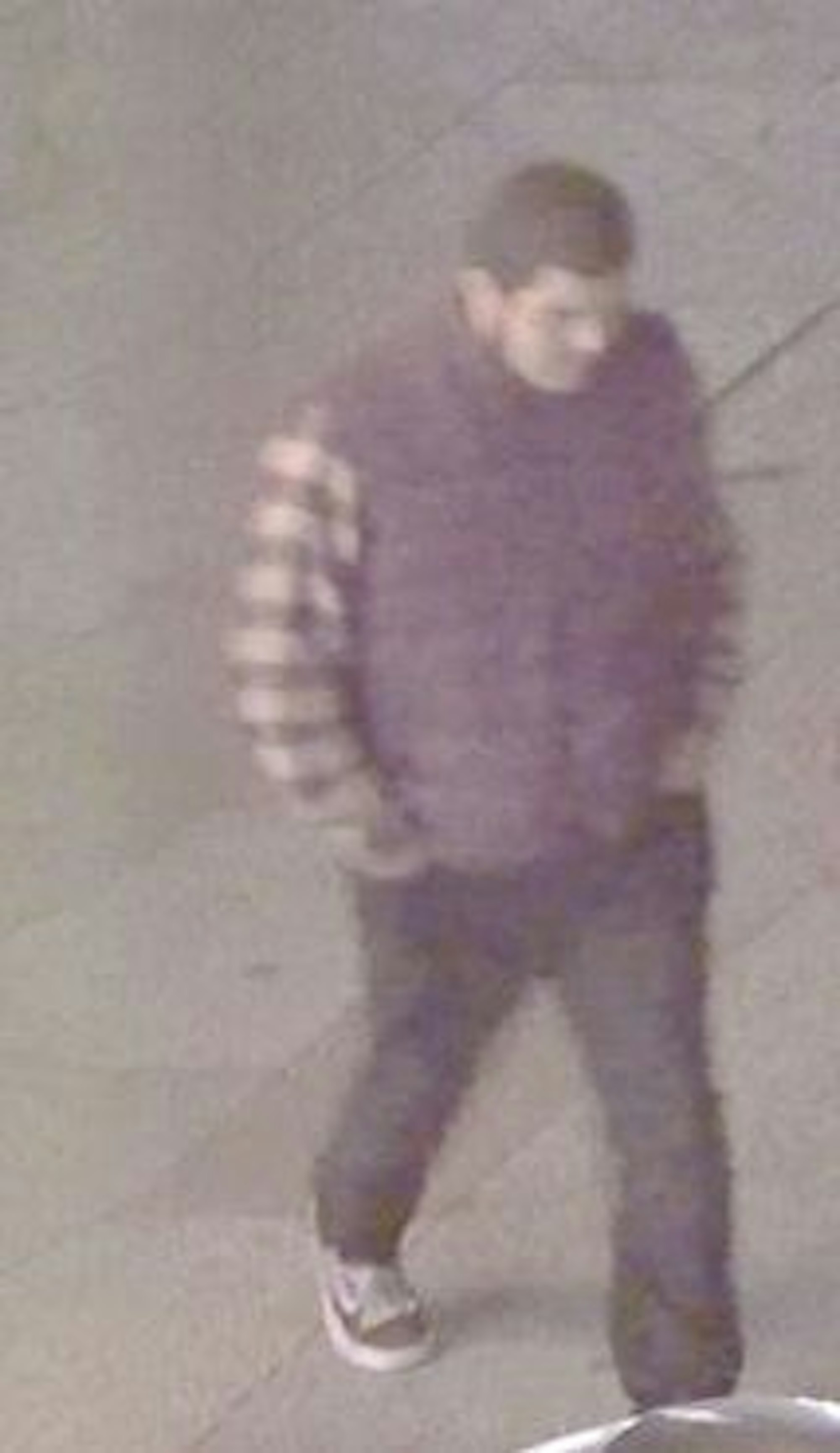 Bild des Tatverdächtigen: 20-25 jähriger Mann, circa 1,80-1,85 Meter groß, dunkle Haare, kräftige Statur, dunkle Hose, kariertes Hemd, dunkle Weste