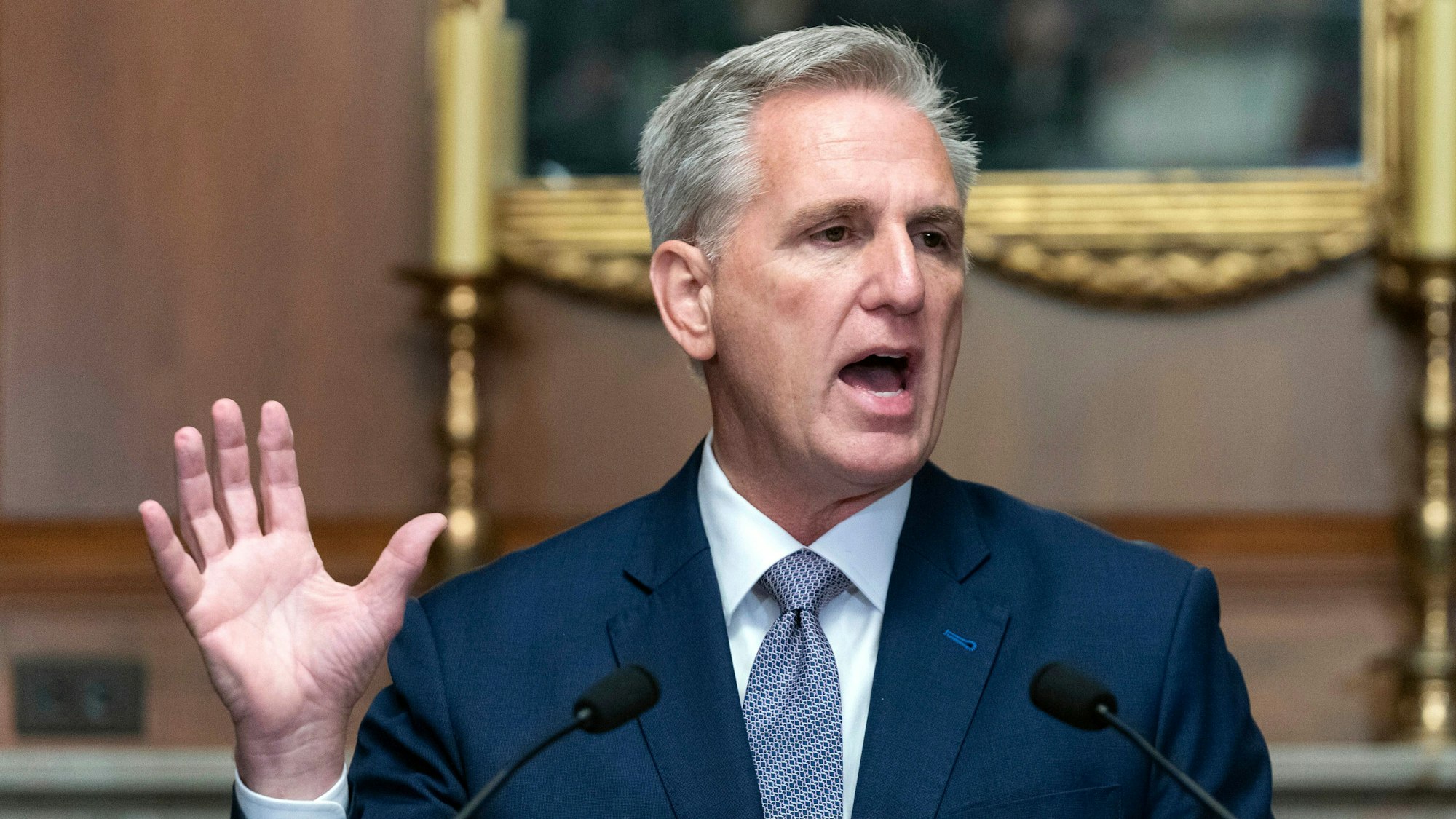 Der abgewählte Vorsitzenden des US-Repräsentantenhauses, Kevin McCarthy, während einer Pressekonferenz.