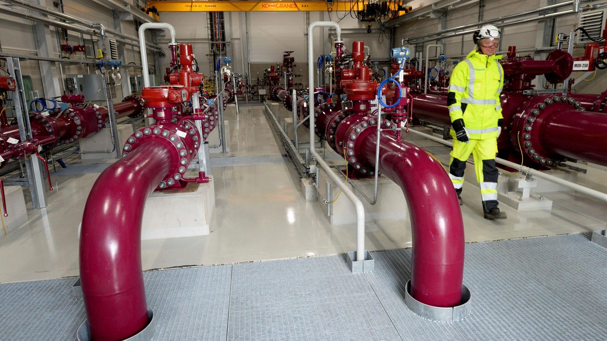 Einblicke in das Innere des Gas-Terminals der Pipeline Balticconnector im finnischen Inkoo. Die Ostsee-Pipeline war nach einem plötzlichen Druckabfall am Wochenende abgeschaltet worden. Ein Angriff wird vermutet.AP