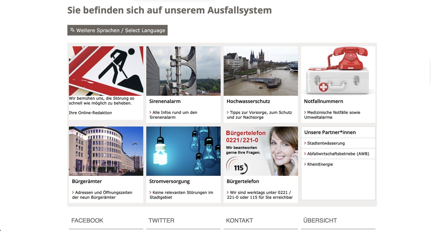 Die Ausfallseite der Stadt Köln
