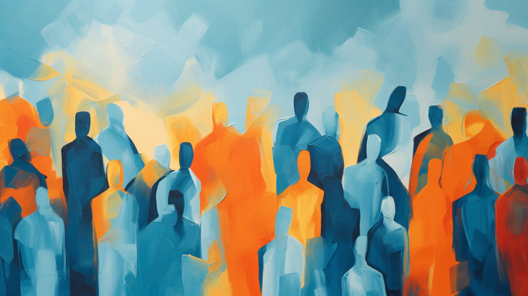 Illustration: Menschen vor abstraktem Hintergrund