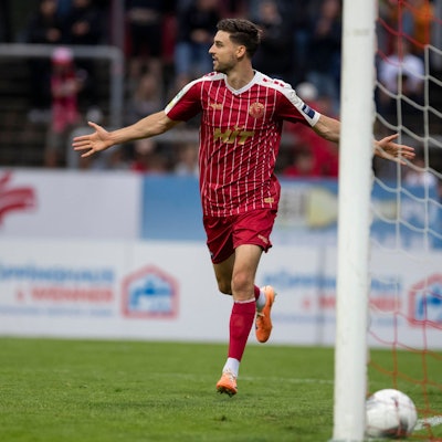 Regionalliga West: SC Fortuna Koeln - 1. FC Koeln U21, U 21 01.08.2023 Danny Breitfelder Fortuna Koeln, 29 bejubelt sein Tor zum 4:1, Regionalliga West, 1. Spieltag, SC Fortuna Koeln - 1. FC Koeln U21, am 01.08.2023, Suedstadion, Koeln *** Regionalliga West SC Fortuna Koeln 1 FC Koeln U21, 01 08 2023 Danny Breitfelder Fortuna Koeln, 29 celebrates his goal for 4 1, Regionalliga West, 1 matchday, SC Fortuna Koeln 1 FC Koeln U21, on 01 08 2023, Suedstadion, Koeln Copyright: xBEAUTIFULxSPORTS/Meuselx