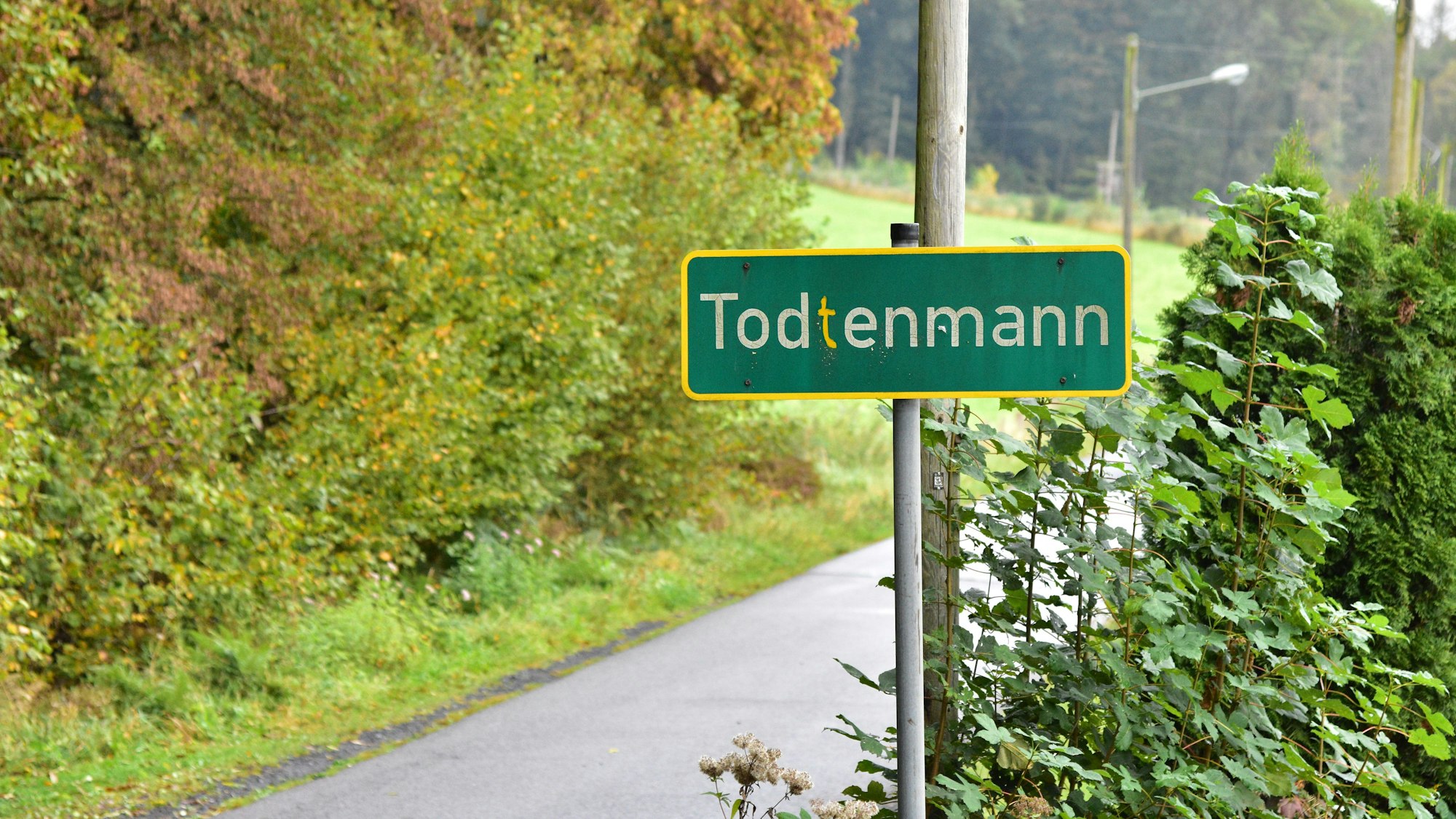 Das Bild zeigt ein grünes Ortsschild.