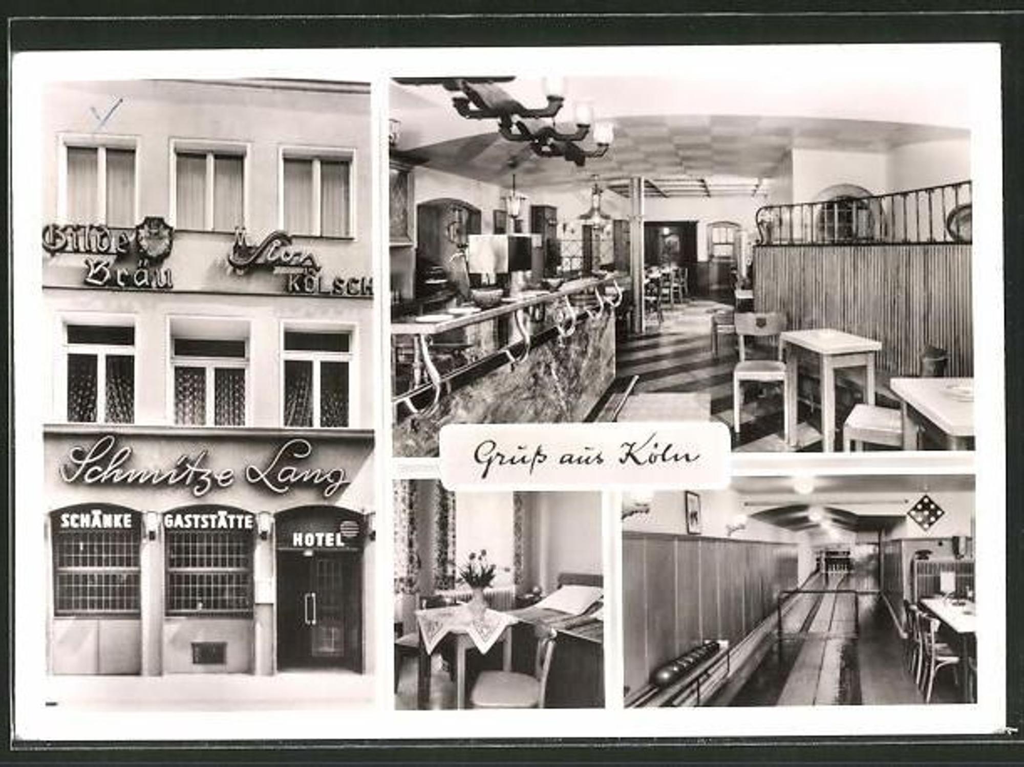 Ein alte Grußkarte mit Schmitze-Lang-Motiv.