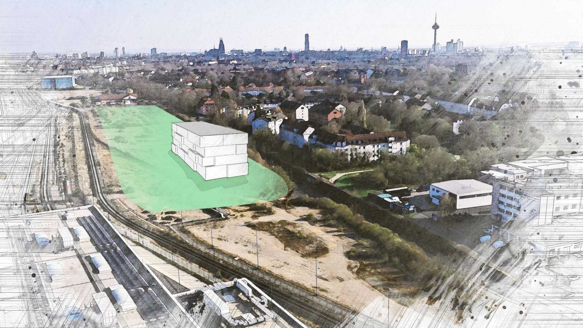 Die Skizze des Entwicklungsbüros zeigt das Baufeld (in grün) in Bilderstöckchen.