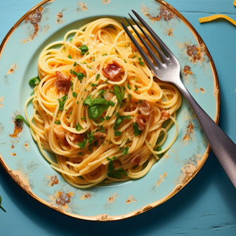 Illustration: Spaghetti Carbonara suf einem Teller