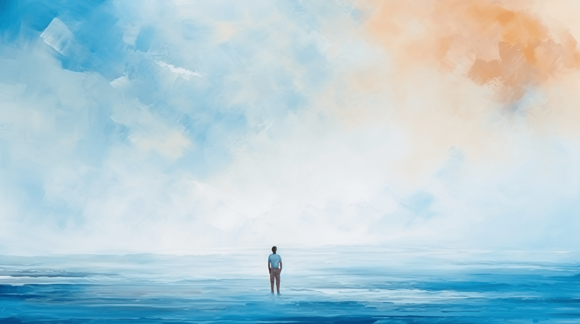 Illustration: Ein Mann blickt auf ruhiges Meer