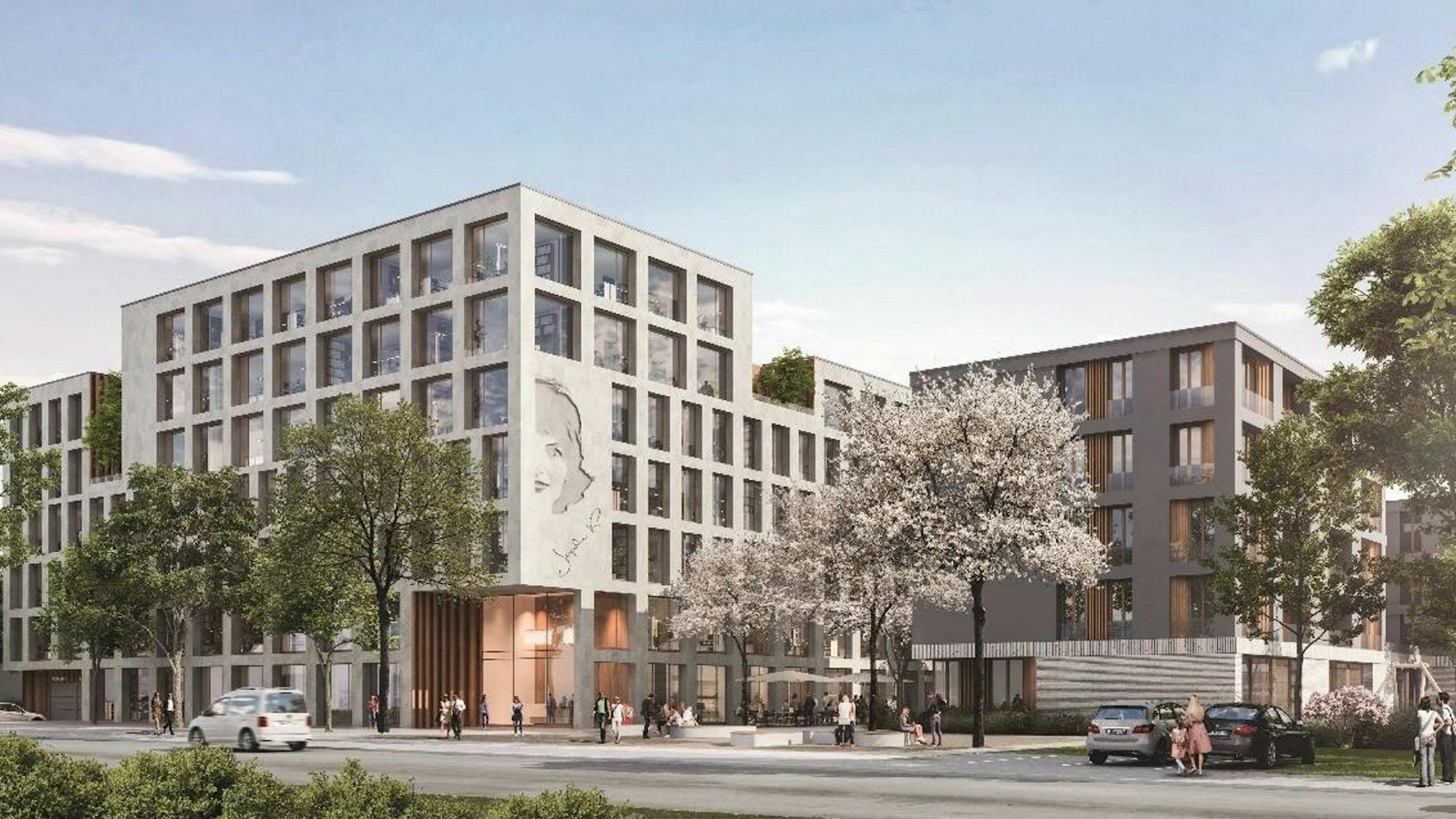 Das Bild zeigt eine Visualisierung des Bauprojekts „Jackie K.“ für die Kennedyallee in Bonn von 2019.