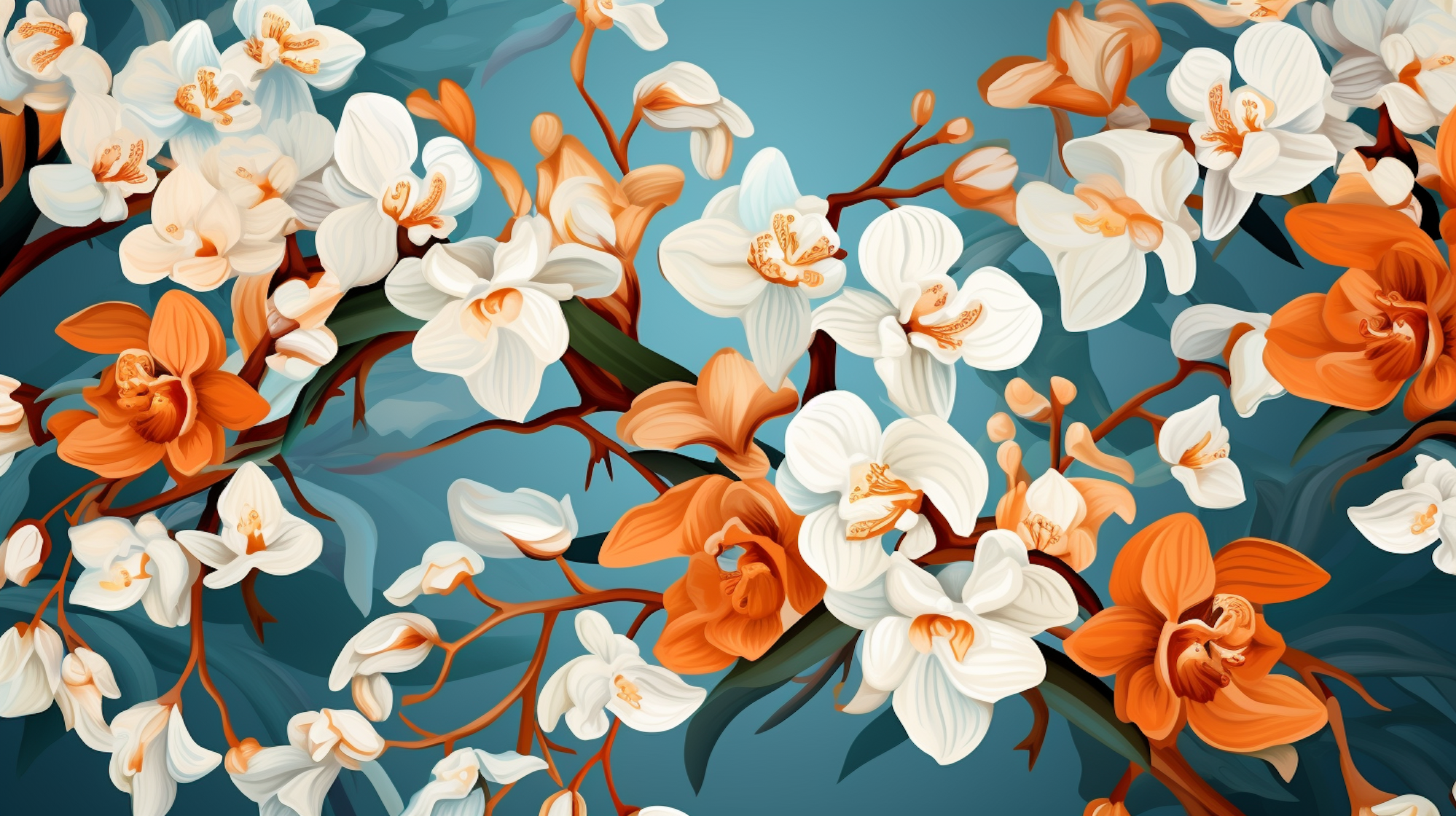 Illustration: Orchideen als Muster im Tapeten-Stil