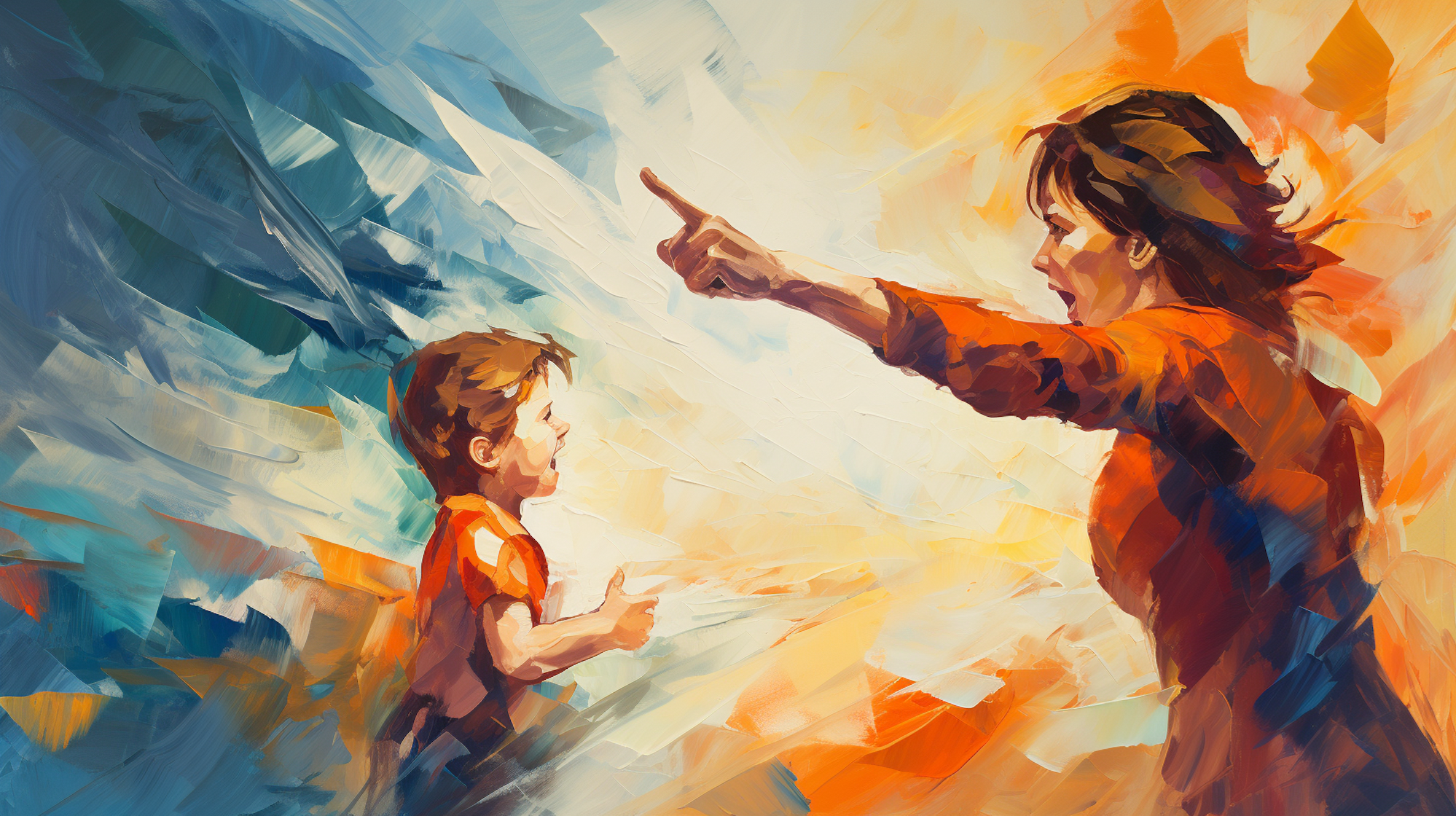 Illustration: Eine Frau beschimpft ein Kind mit erhobenem Zeigefinger