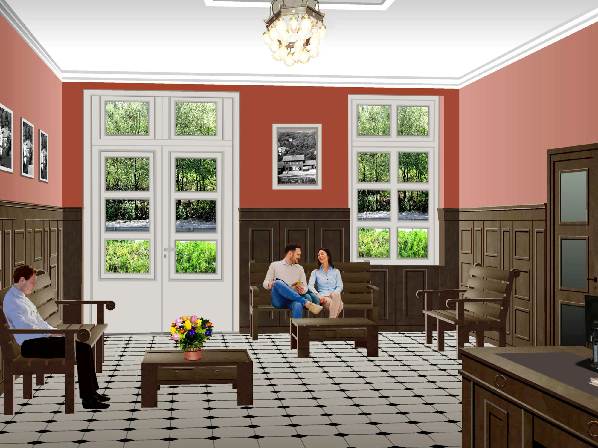 Der frühere Wartesaal wird zu einer Hotel-Lobby umgebaut.