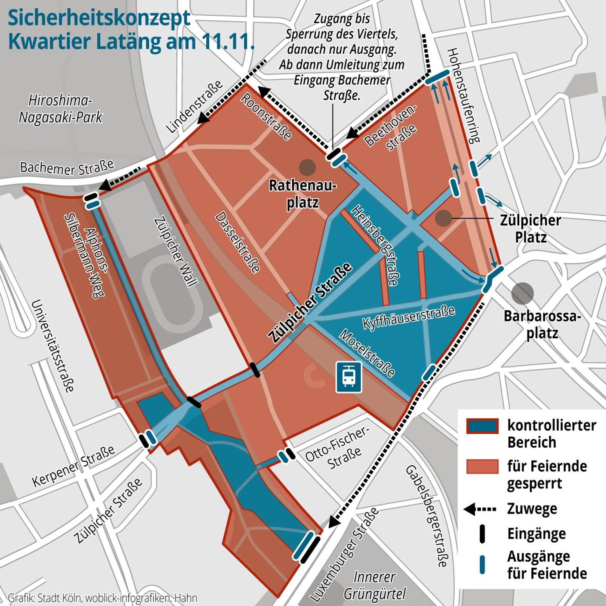 Karte des Sicherheitskonzepts Kwartier Latäng am 11.11.
