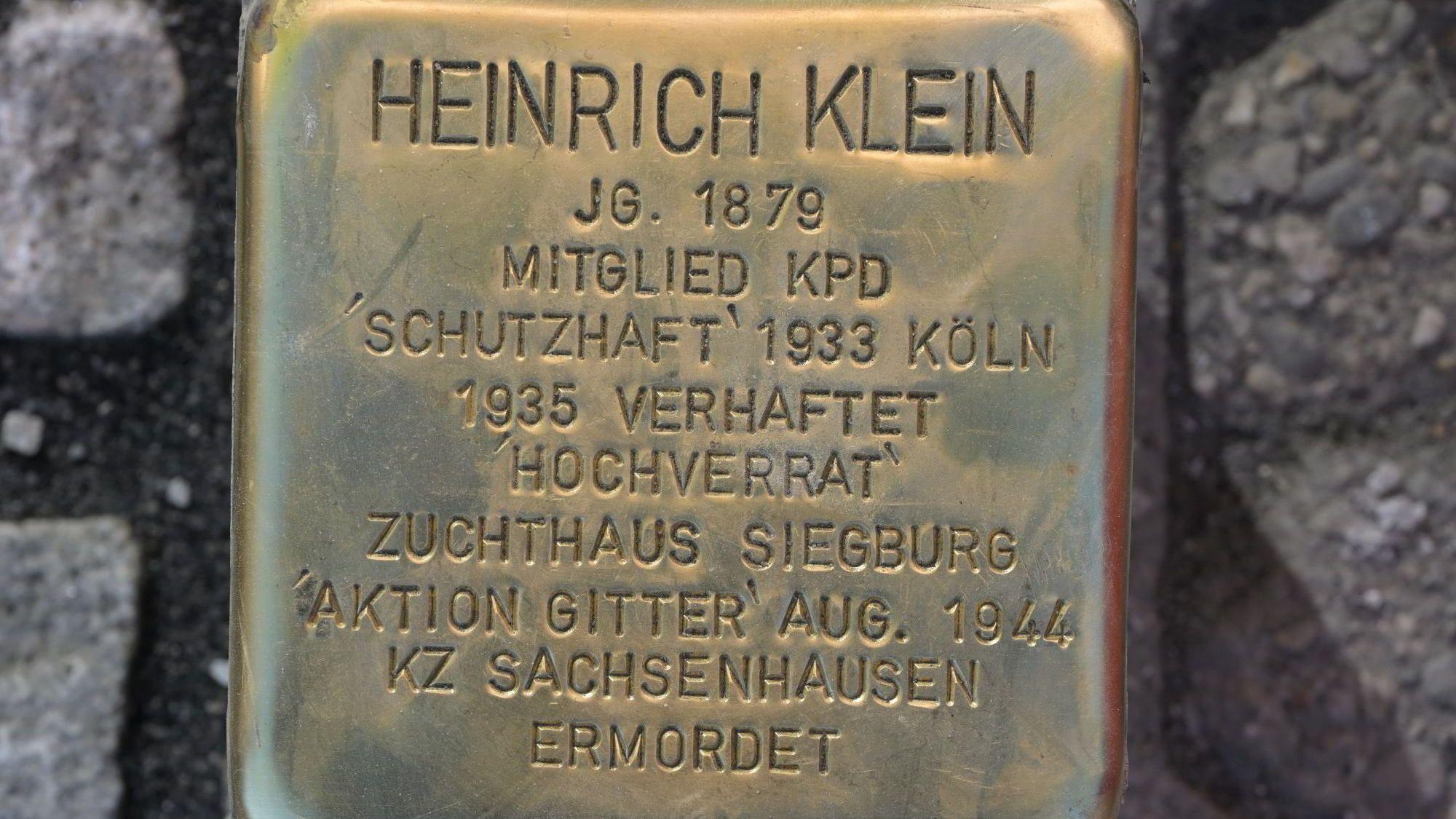 Das Foto zeigt den Gedenkstein für Heinrich Klein.